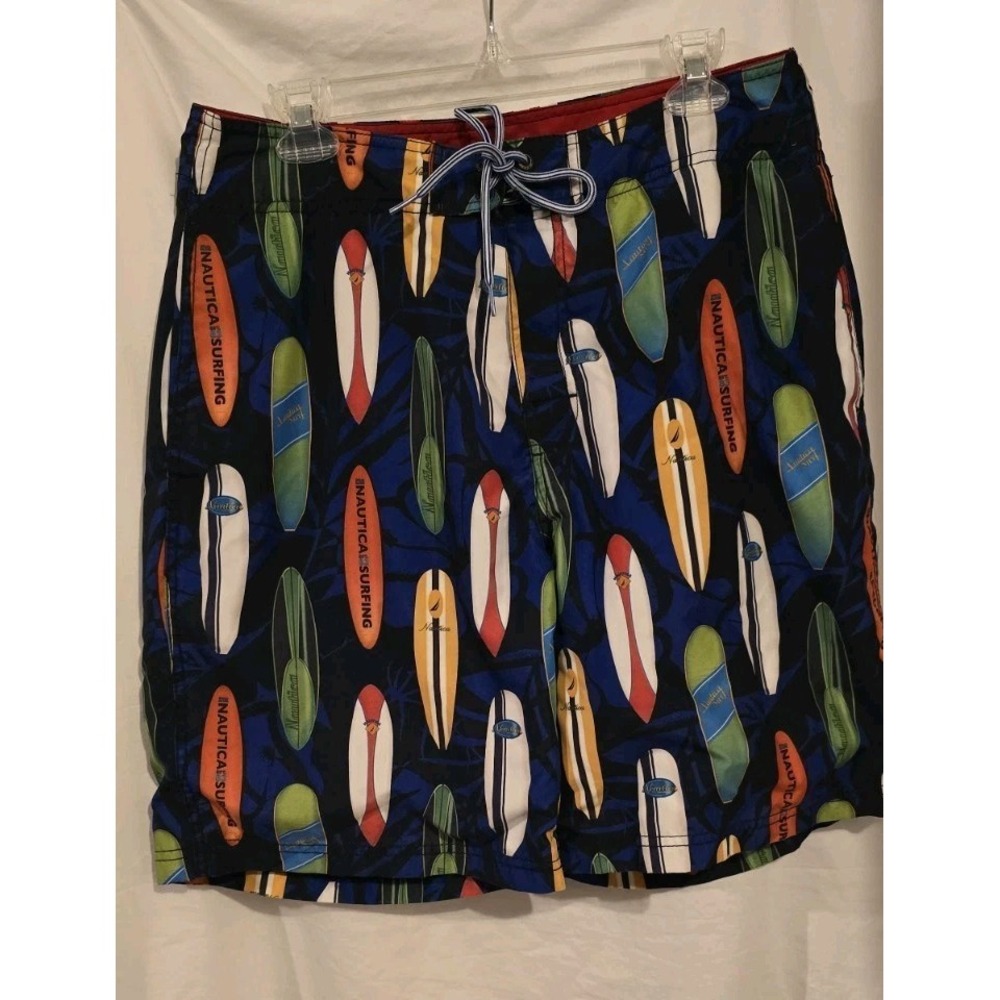 Nautica MEN's Blue‎ Printed Board Surfing Shorts sz 32 W